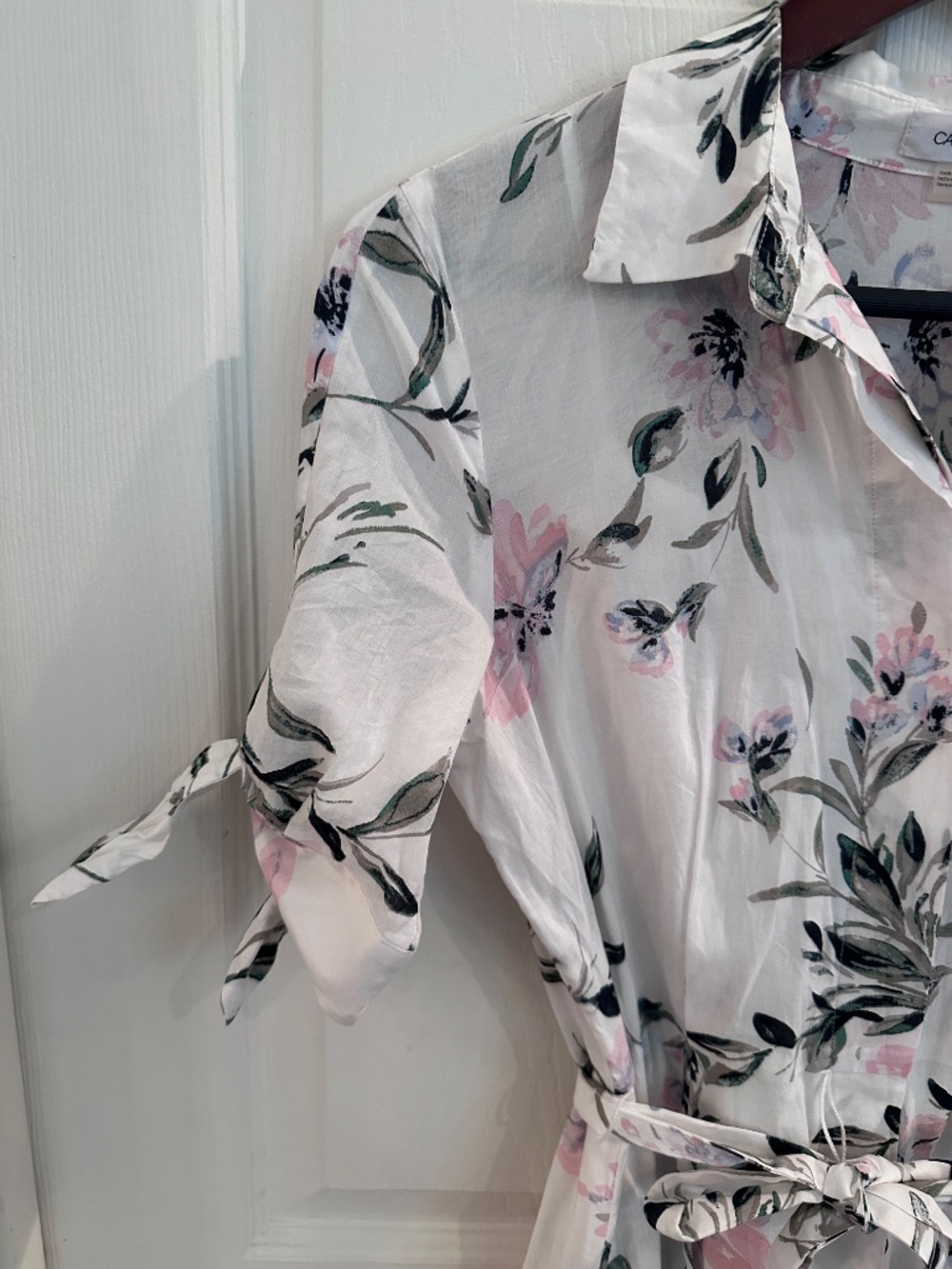 Calvin Klein 4 Floral Cotton Maxi Shirt Dress Belted Cottagecore Romantic Pink S - Picture 7 of 11